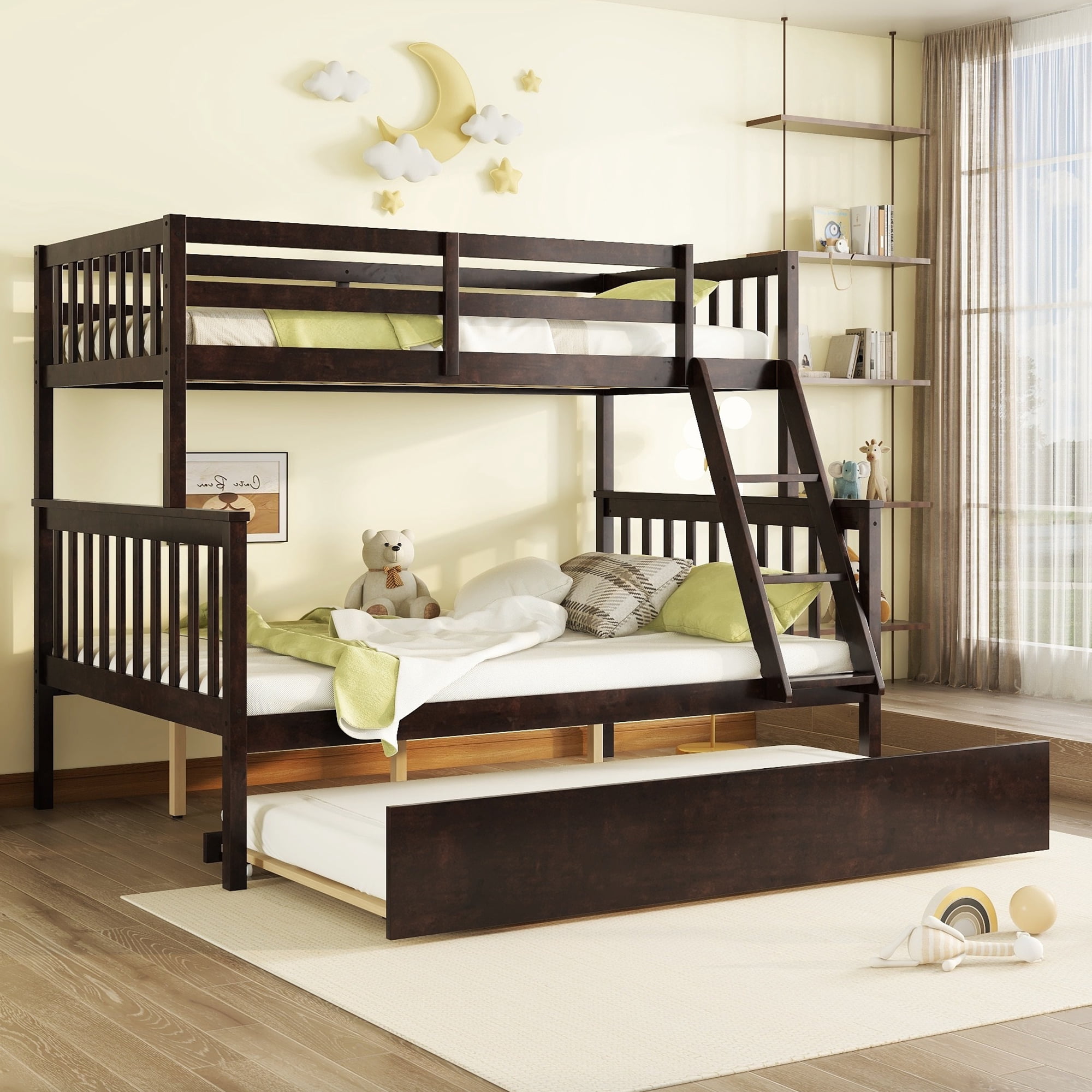 Sailvan Bunk Bed Twin Over Twin with Convertible Ladder and Guardrail, Convertible Bed