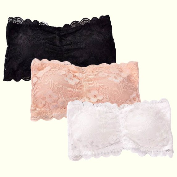 Xmarks Women's Invisible Tube Top Floral Lace Bra Bandeau Strapless Bras Seamless Stretchy Chest Wrap