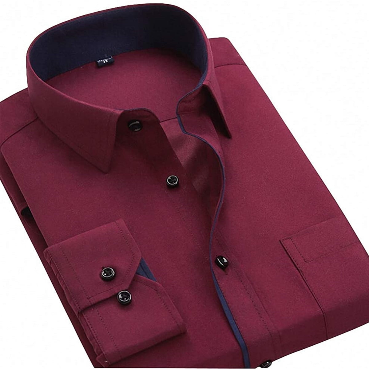 Calsunbaby Mens Long Sleeve Tops Business Work Dress Shirt Wine Red 4XL - Walmart.com