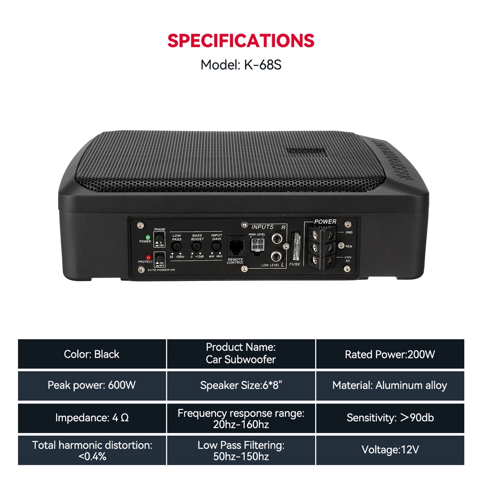 Car Subwoofer Amplifiers Class D HIFI Slim Under-Seat Bass Powered Car Speaker Subwoofer Power Processo