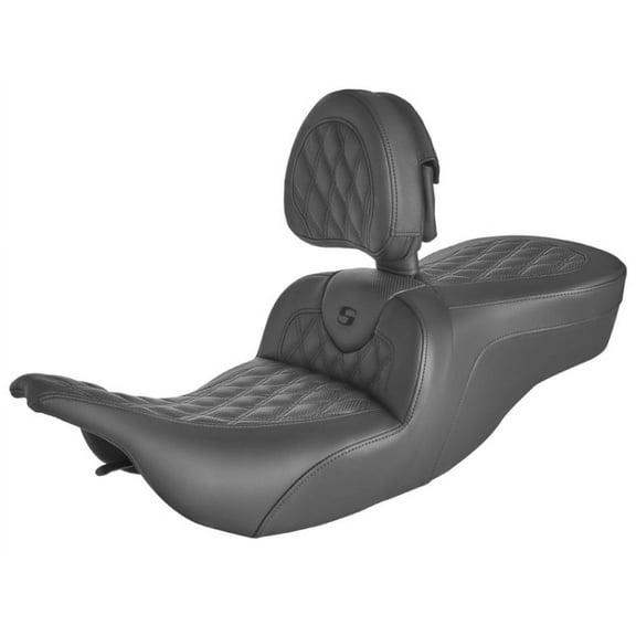Saddlemen Roadsofa Lattice Stitch Black Seat w/Driver Backrest (897-07-182BR)