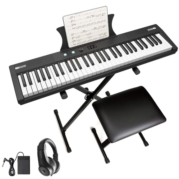 Portable Electric Keyboard Piano – 61 Key with Semi-Weighted Keys, Digital Piano for Beginners and Professionals – Includes Power Adapter, Pedal, Headphones, Stand and Stool – Ideal Gift