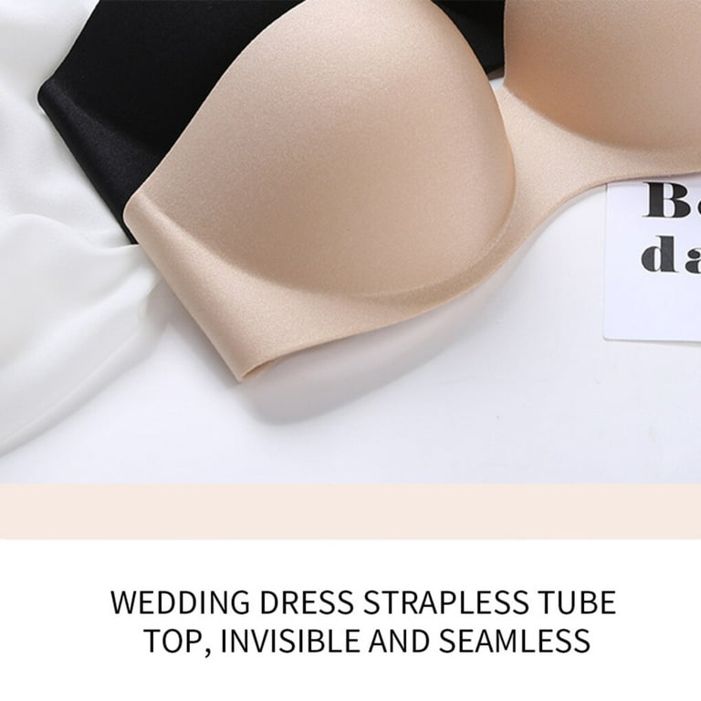 Dido Strapless Bra Non-slip Invisible Seamless Bra Sexy Push up Underwear  for Wedding Dress, Black, A
