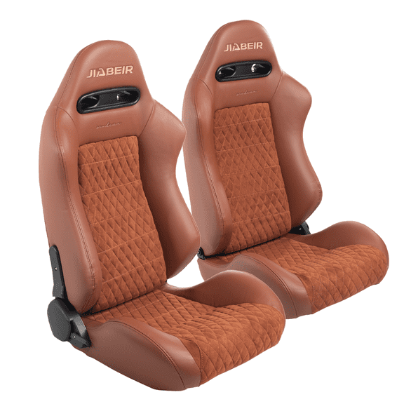 22.4" Racing Seat - Brown Ebony Vinyl Bucket Seat with Carbon Leather Back (22.4"L X 21.5"W X 37"H)
