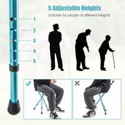 Goplus Adjustable Folding Cane Seat Stool Aluminum Alloy Crutch Chair with Light Black