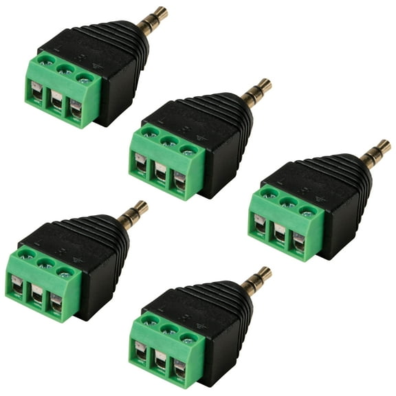 5 Pack Stereo Plug 3.5mm Male Jack to 3-Pin Screw Terminal Connector