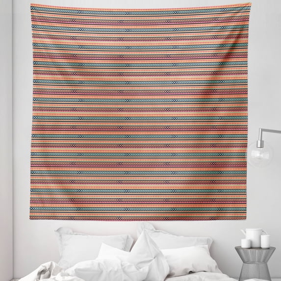 Tribal Tapestry, Repetitive Pattern with Colorful Stripes Arrows Triangles and Rhombs, Fabric Wall Hanging Decor for Bedroom Living Room Dorm, 5 Sizes, Multicolor, by Ambesonne