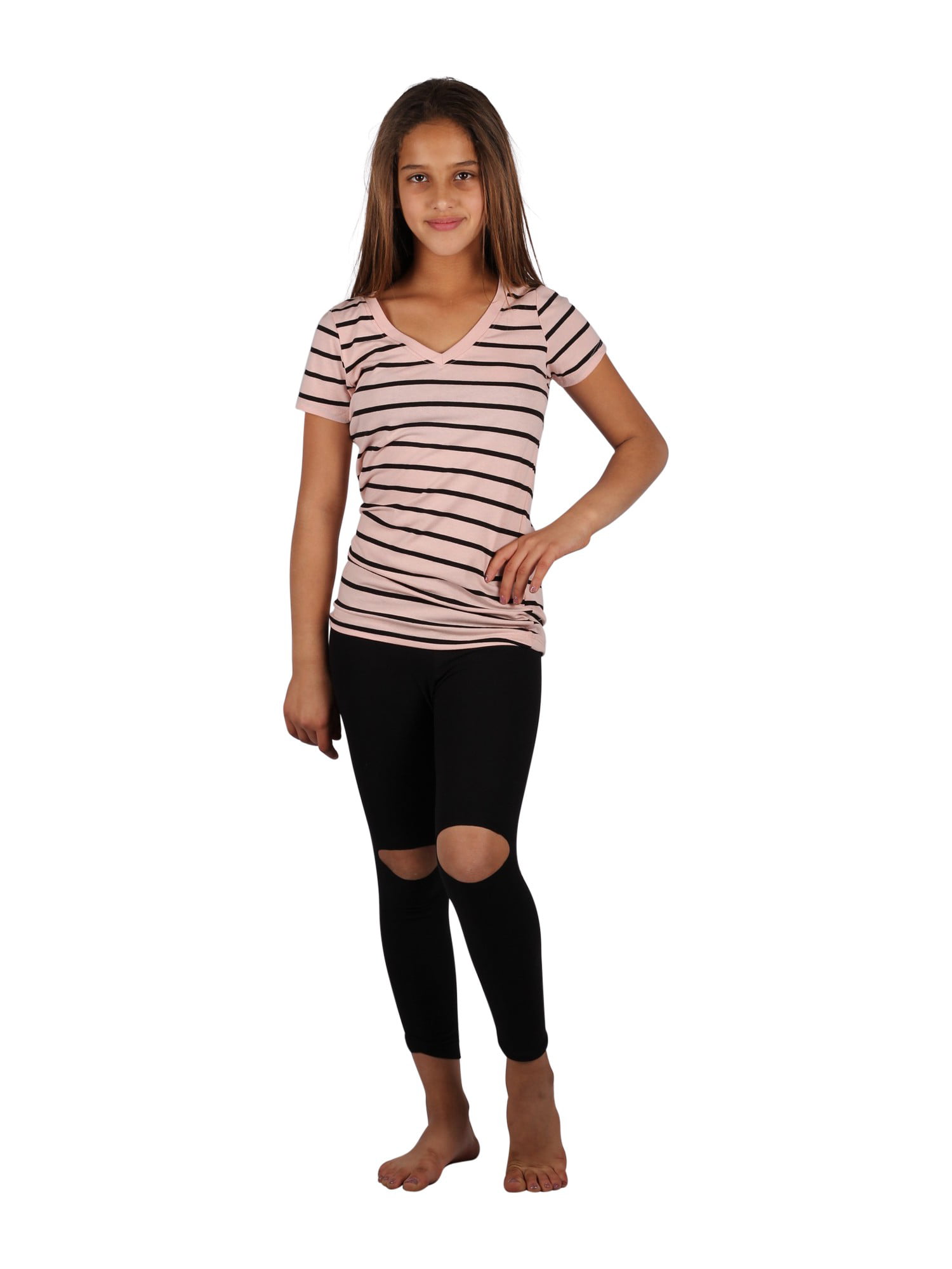 Lori & Jane Big Girls Pink Gray Stripe Love Summer Leggings Outfit Set 6-14 