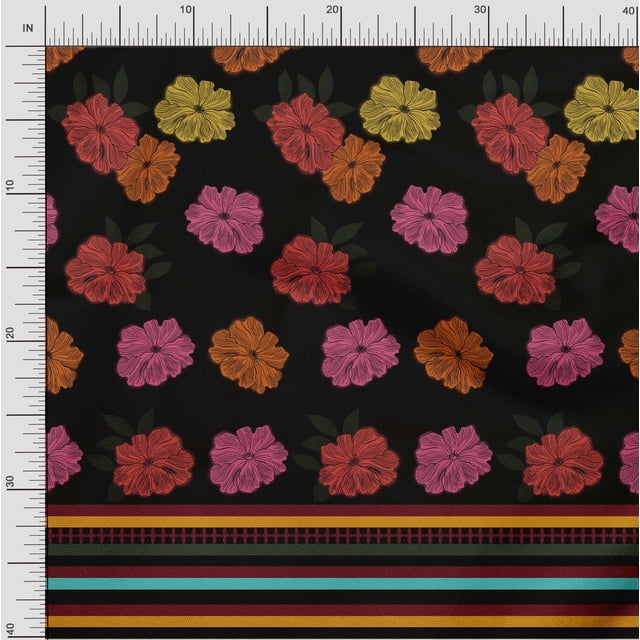 oneOone Polyester Lycra Fabric Stripe & Floral Panel Printed Craft Fabric BTY 56 Inch Wide