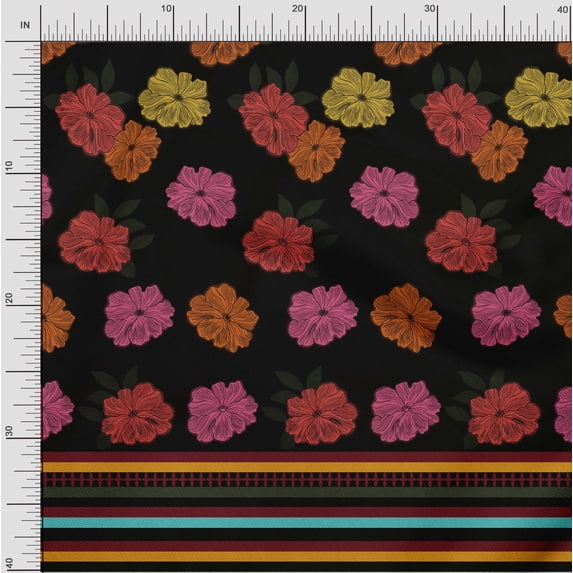 oneOone Viscose Chiffon Fabric Stripe & Floral Panel Printed Craft Fabric BTY 42 Inch Wide