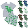thumbnail image 3 of SJLDQY Toddler Boys Outfits Summer Cartoon Dinosaur Print Short Sleeve T Shirt Shorts Two Piece Casual Sets Light Gray 7-8 Years, 3 of 5