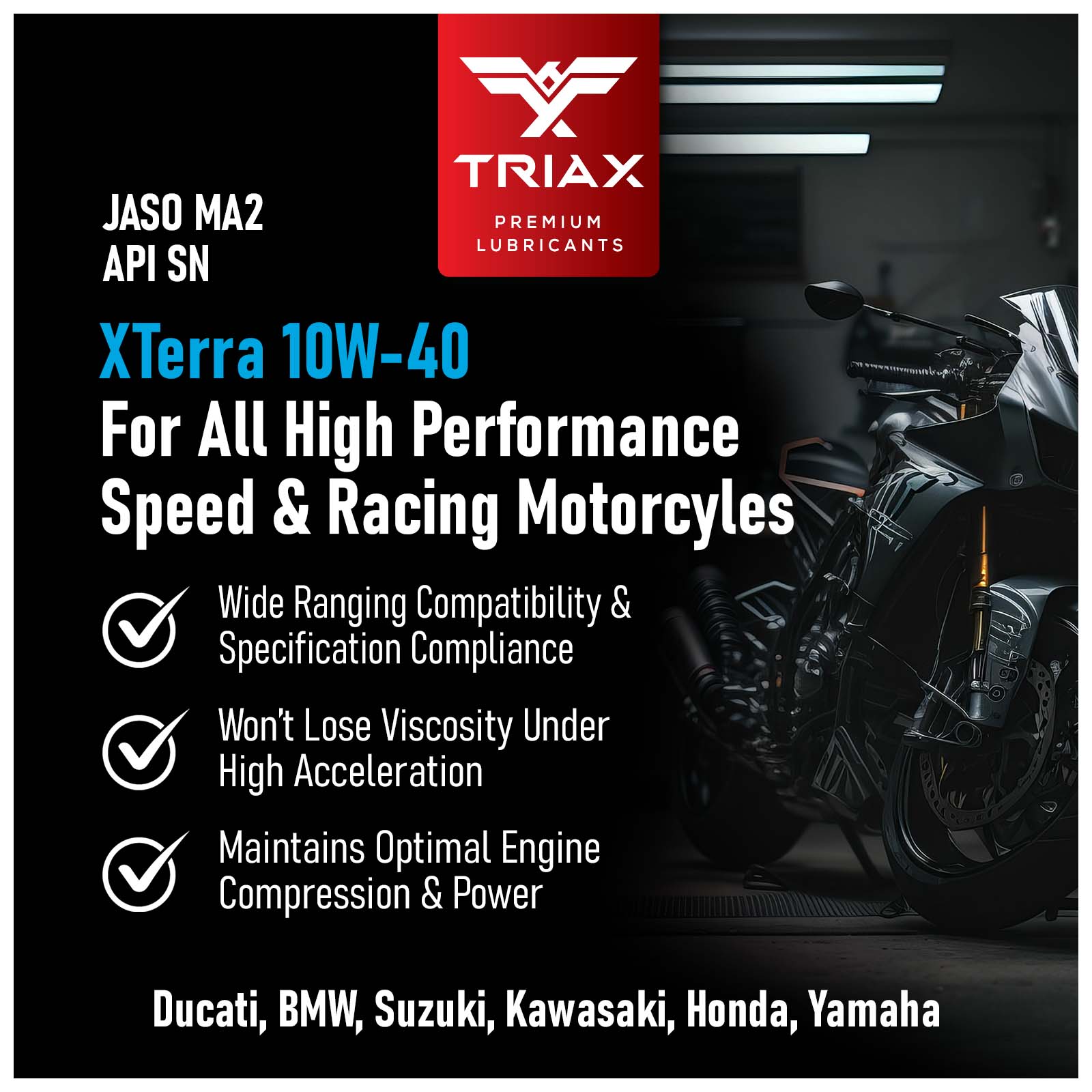 TRIAX Xterra 4T 10W-40 Full Synthetic 4-Stroke Motorcycle Engine Oil, 1 Gallon