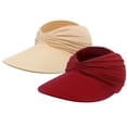 thumbnail image 2 of 2 Pack Foldable Wide Brim Beach Fishing Hat VLOOCKLW Wide Brim Beach Hats UV Protection, Packable Visor Ponytail Sunhat for Summer Brick Red, 2 of 9