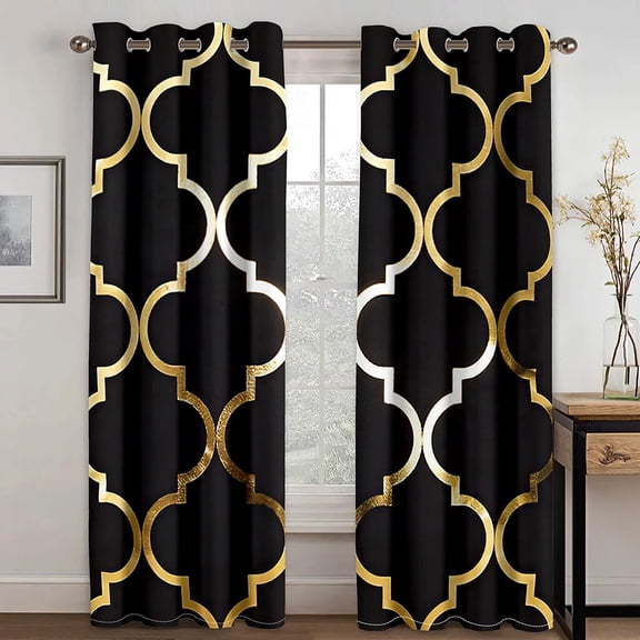 Customize Size Black Abstract Geometric Blackout Windows Curtains For Living Room Bedroom Decor 2 Pieces