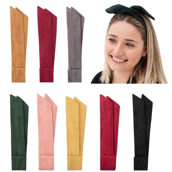 8 Pack Wire headbands for Women with Rabbit Ears Bow Twist Headband Solid Color Vintage Wire Hair Holder