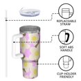 thumbnail image 4 of 40oz Tumbler with Handle and Straw, Vacuum Insulated Stainless Steel Travel Mug, Fits Car Cup Holder, Daisy Floral Print, 4 of 6