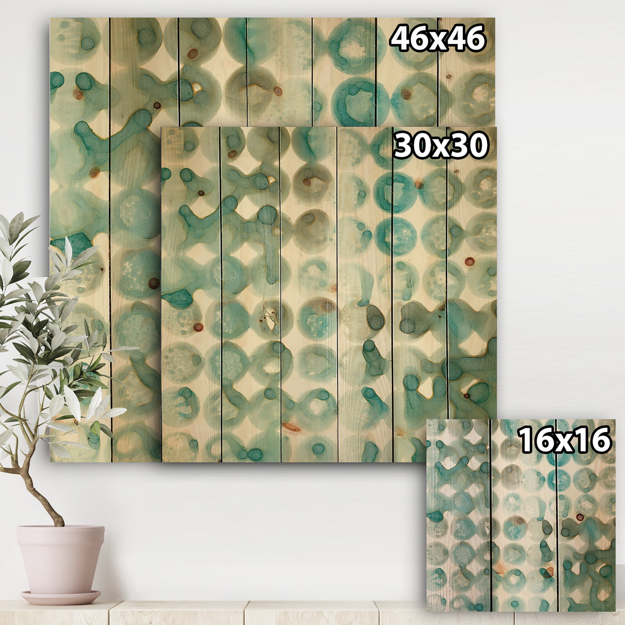 Designart 'Turquoise Watercolor Geometrical Pattern I' Modern & Transitional Print on Natural Pine Wood