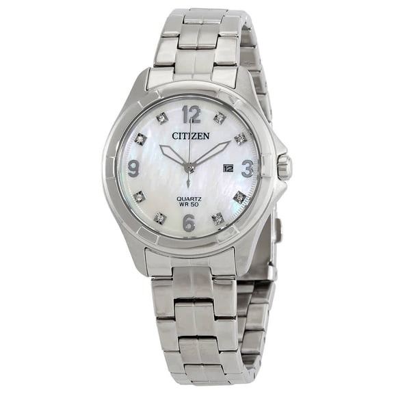Women's Citizen Steel Case Pearl Crystallized Dial Watch EU6080-58D