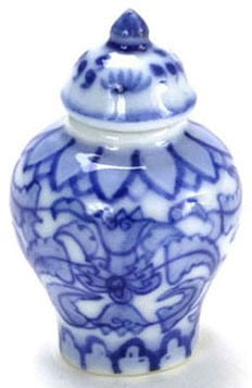 Dollhouse Miniature Blue and White Ginger Jar with Stand