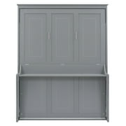 Euroco Queen Size Murphy Bed with Desk and Shelves, Convertible Wall Bed into Cabinet for Living Room, Easy Open and Close, Gray