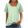 thumbnail image 4 of QQAMB Womens Tops Petal Sleeve Strip Printed Summer Trendy T-Shirt Casual Loose Square Neck Button Blouse Tees Green 3XL, 4 of 7