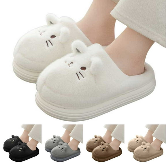 Dakaela Cute Platform Slippers for Women Cat Fuzzy Plush House Shoes Fleece Lined Bedroom Slip on Slides