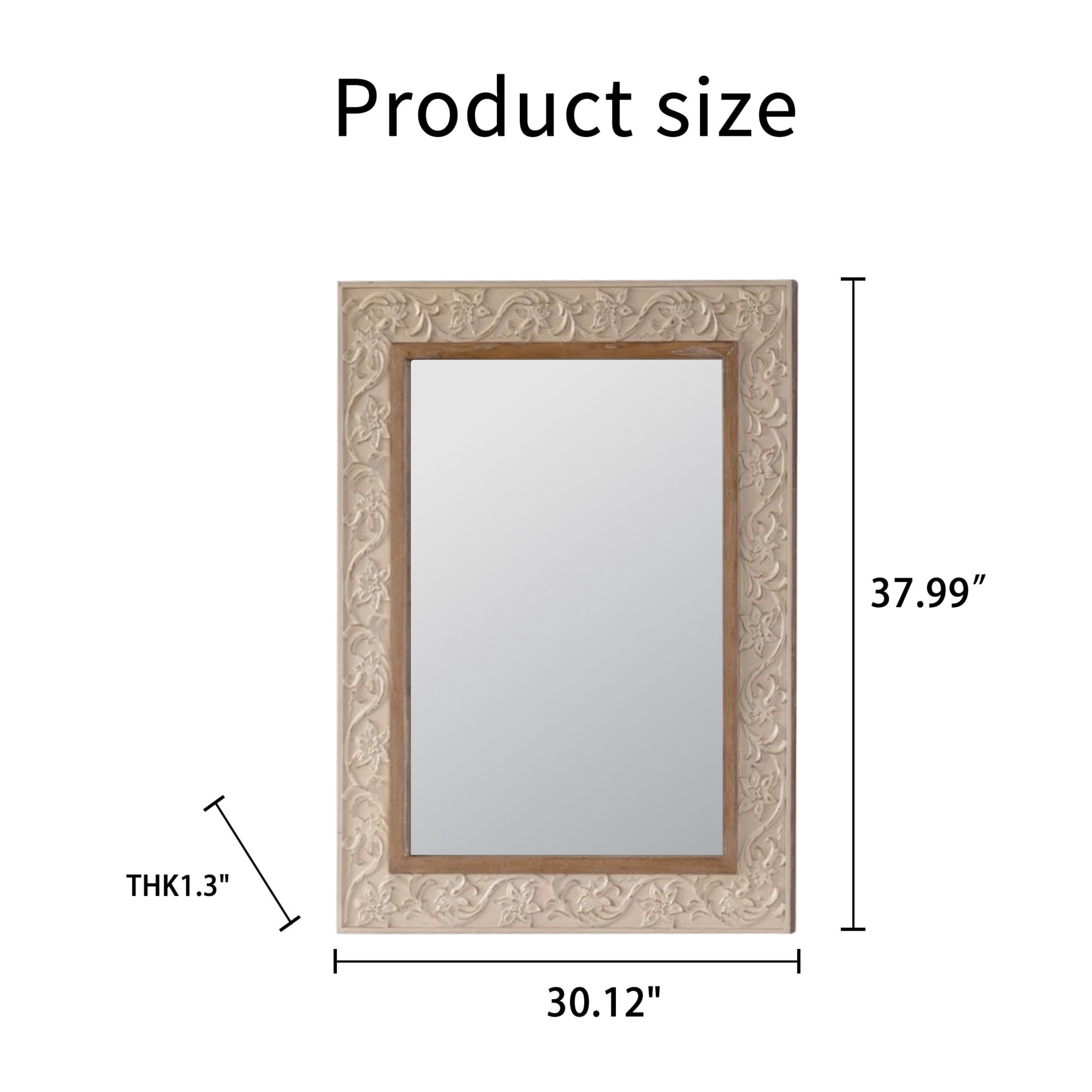 Noble House Westmere Vintage Carved Pattern Rectangular Wall Mirror, Ornate Floral Retro Frame, Beige & Brown