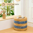 thumbnail image 5 of Tcbosik Natural Water Hyacinth Ottoman, 17.7" Handwoven Round Footstool, Boho Footrest for Living Room, Bedroom, Entryway, Space Saving, Natural & Blue, 5 of 6