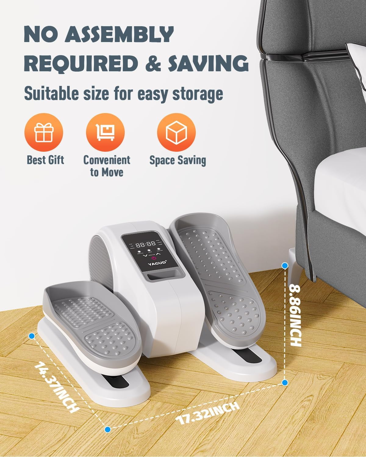 Yagud Under Desk Elliptical Machine, Electric Ellipse Leg Exerciser for Senior, 12 Adjustable Speeds Quiet and Portable Seated Pedal Exerciser for Training with Remote Control, Gray