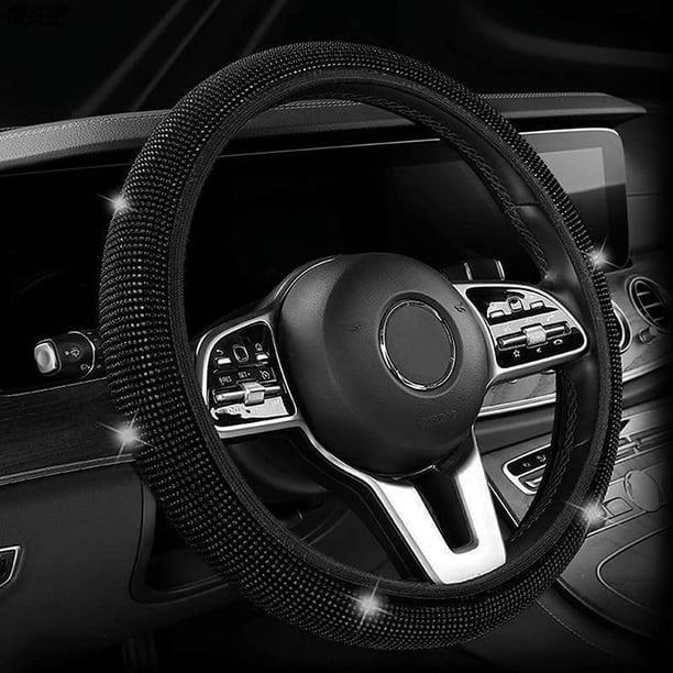 Funda de volante de cristal de 38 cm, universal, de terciopelo, antideslizante, hecha a mano, de microfibra suave.