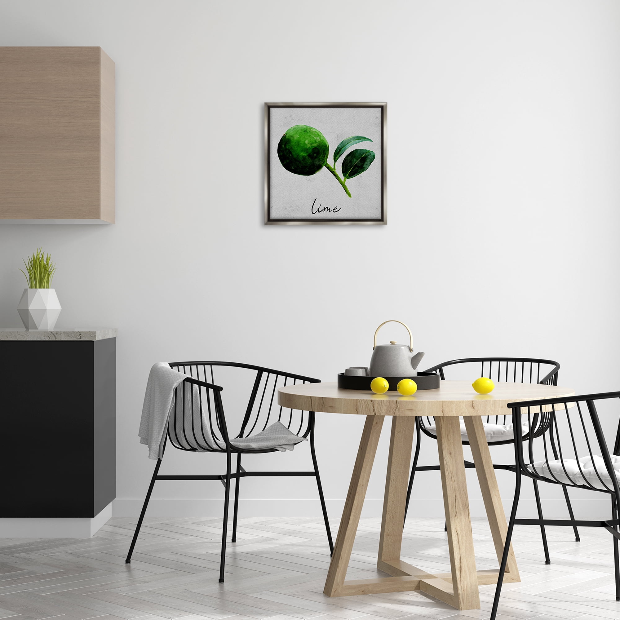 Stupell Industries Kitchen Lime with Leaf Food & Beverage Painting Gray Floater Framed Canvas Art Print Wall Art, 18 x 18