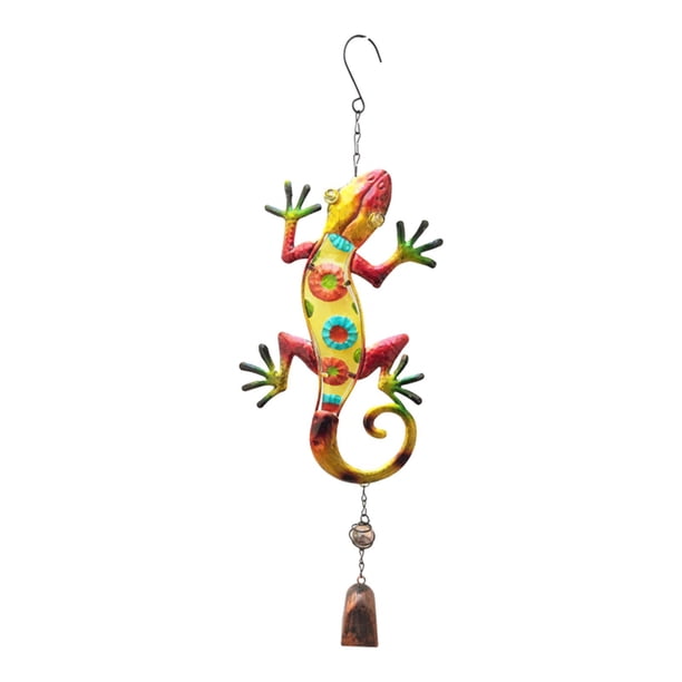 Campana de viento de gecko de vidrio de colores, escultura de gecko colgante, campanas de viento, gecko duradero Amarillo