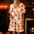 thumbnail image 2 of FAHXNVB Women's Halloween Nightgowns Ghost Pumpkin Print V Neck Mini Sleepshirts Ruffle Short Sleeve Loungewear PJs Dress with Pocket S-XXL, 2 of 4
