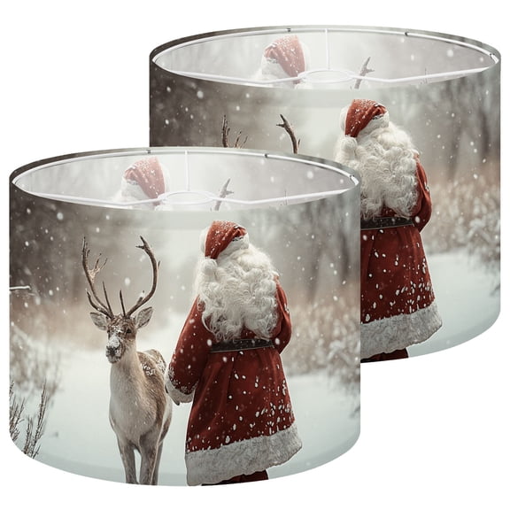 Lampshades 2 Pack Vintage Christmas Santa Deer Snowy Forest Rustic Cottage 13"x13"x10" Light Shade for Table Lamps Floor Lamps Drum Lamp Shades Lampshade Replacement Easy Assembly