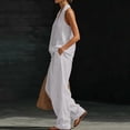 thumbnail image 4 of Cutuoiiu Women's Casual Solid Color Two Piece Outfit, Sleeveless V Neck Halter Top and High Waist Wide Leg Pockets Pants for Summer Vacation, 4 of 8