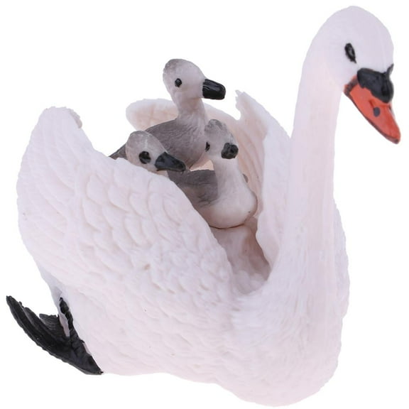3 Inch White Swan With Babies Figurine Realistic Animal Figure