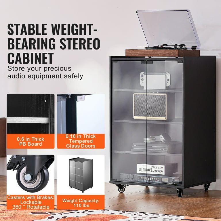 KFFKFF 5-Level Rolling AV Media Shelf, Wood Construction