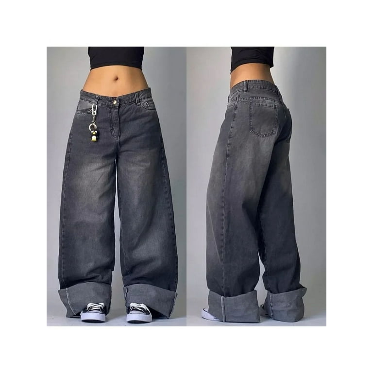 Fashion Harajuku Big Pocket Washed Solid Color Baggy Jeans Fashion Harajuku Big Pocket Washed Solid Color Baggy Jeans
