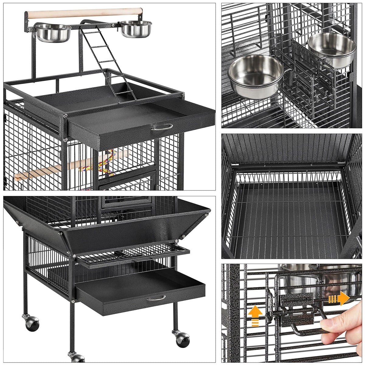 Soonbuy 61-inch Playtop Wrought Iron Large Parrot Bird Cages with Rolling Stand for Cockatiels Amazon Parrot Quaker Conure Parakeet Lovebird Finch Canary Small Medium Parrot Cage Birdcage