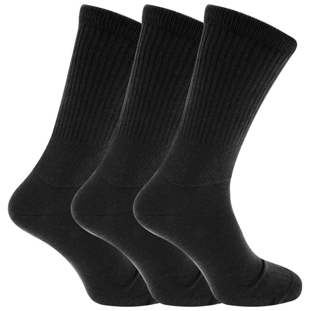 3 Pairs Black - Bigfoot - Mens Gentle Grip Non Elastic EasyFit HoneyComb  Top Diabetic Socks Size 12-14 