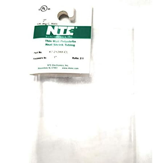 NTE Electronics 47-21248-CL Heat Shrink Tubing, Thin Wall, 2:1 Shrink Ratio, 2" Diameter, 48" Length, Clear - 47-21248-CL