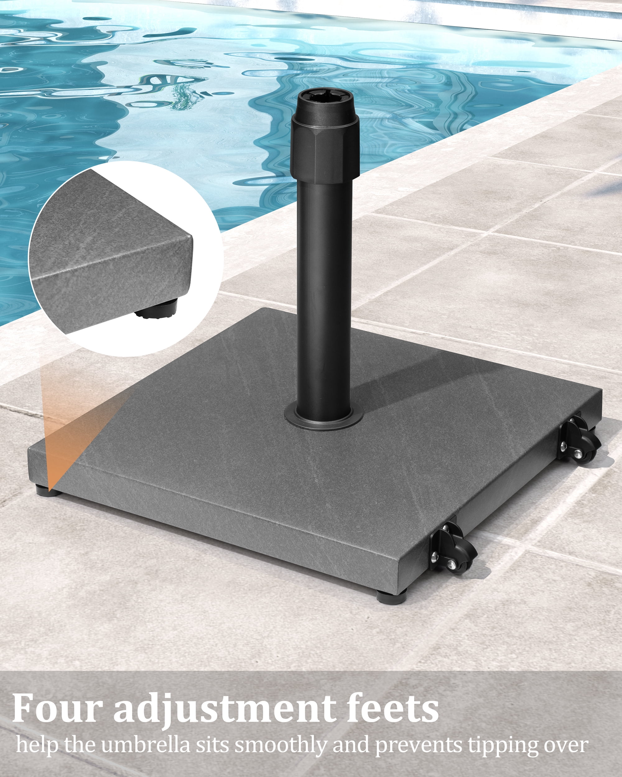 Crestlive Products 45lbs Pre-filled Concrete Umbrella Base with wheels, Heavy Duty Wind-Resistant, Fits 6-12ft Market Umbrella, Grey