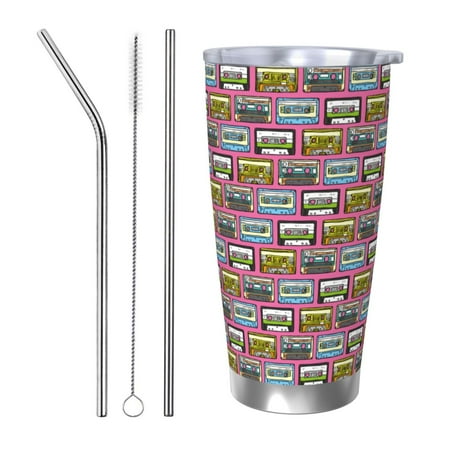 

Zeuib Retro Cassette Printed 20oz Stainless Steel Insulated Car Cup Stainless Steel Thermal Cup Vacuum Insulated Leak-proof Travel Mug Cup-Straw Three-piece Set