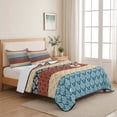 thumbnail image 5 of Full Quilt Set 78''x90'', Boho Orange Lightweight Bedspread Coverlet Set with 2 Pillow Shams, Yellow Geometric Stripes Turquoise Bohemia Breathable All Season Quilt Bedding for Bedroom/Guest Room, 5 of 9