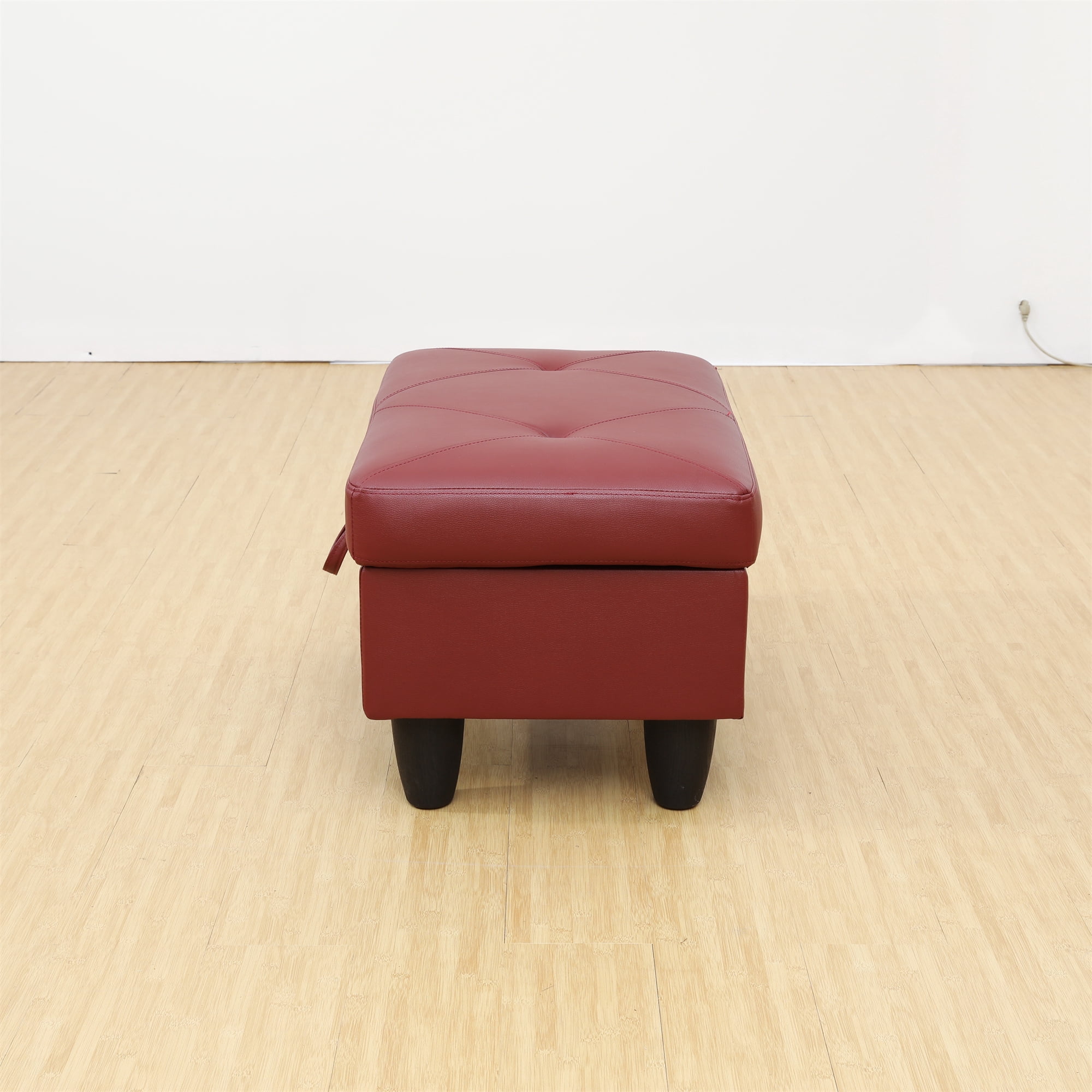 Aukfa 29" Storage Ottoman Bench for Sectional Sofa for Home Office, Lift Top , Leather, Red