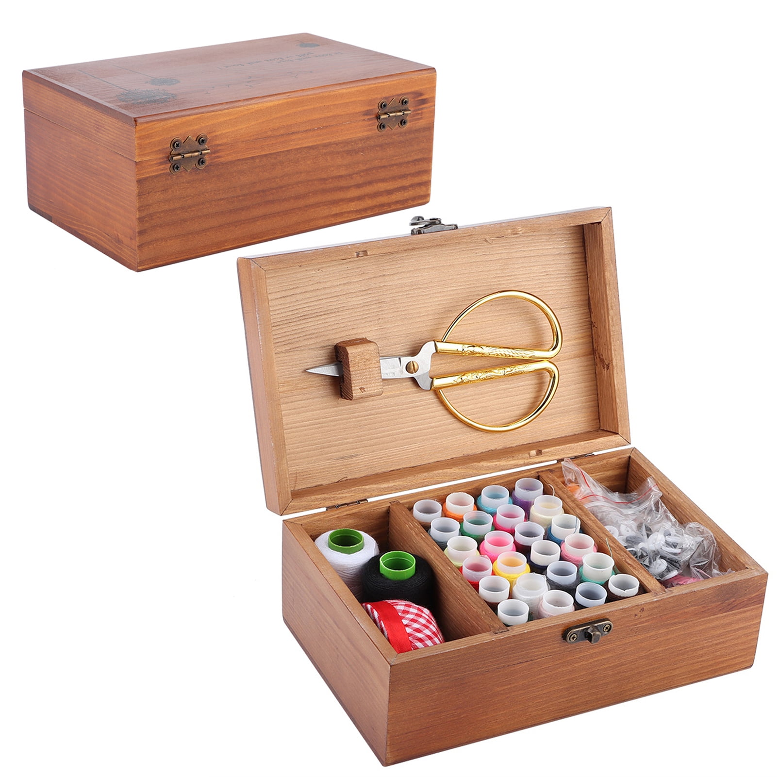 Household Thread Box, Portable Craft Sewing Organizer with Thread Tray, Vintage Wooden Storage Case,Needle Thread Storage Case Organizer DIY Sewing Tools[Sewing Kit Box]