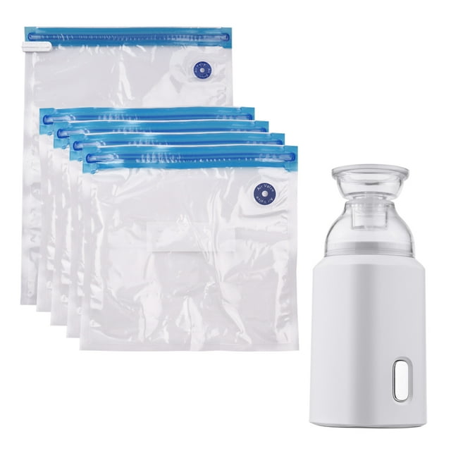 Bolsas de vacío Bomba eléctrica con bolsas de almacenamiento al vacío con cable USB 5 bolsas de almacenamiento Portátil recargable para viajes Uso doméstico Ahorre espacio Blanco Abanopi Bolsas de vacío