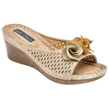 GC SHOES Womens Julliet Wedge Sandals 6 Gold
