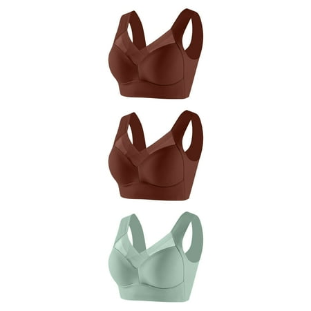 HONHUZH Plus Size Bras for Women Clearance 3Pcs Underwire Underwear Thin Lace Push-up Adjustment Bra XL
