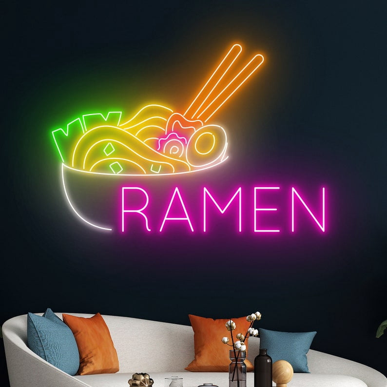 Handmadetneonsign Ramen Neon Sign, Japanese Ramen Noodles Led Sign, Ramen Noodle Bowl Neon Light